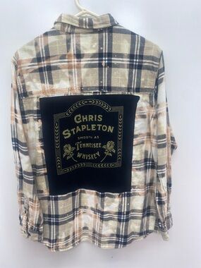 Upcycled Bleached Plaid Flannel Shirt with Chris Stapleton Graphic - Unisex
